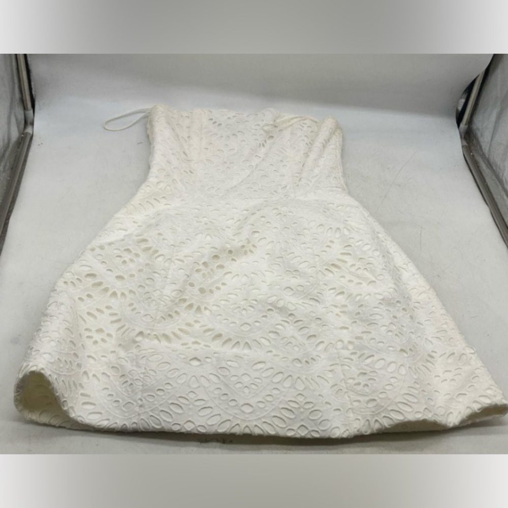 Alice + Olivia White Strapless Fit & Flare Eyelet Lace Mini Dress - Picture 6 of 13